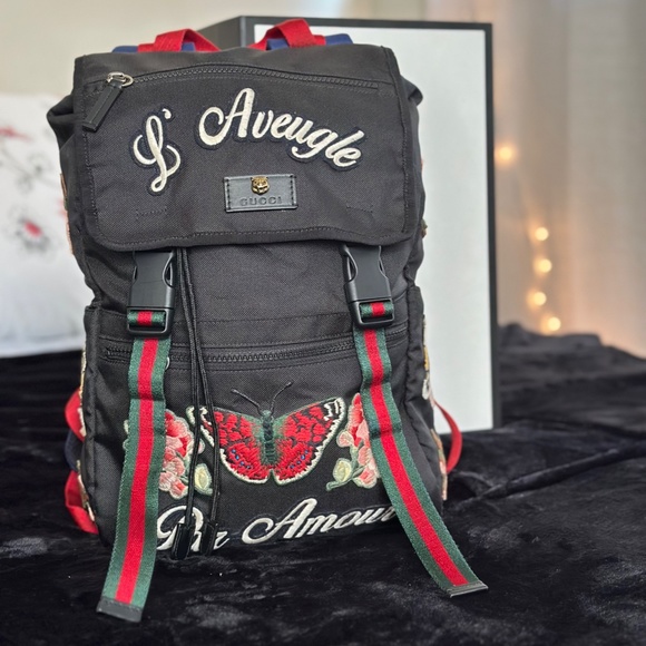 Gucci Butterfly Tiger Floral Embroidery L’ aveugle Par Amour Techpack Backpack - Picture 10 of 13